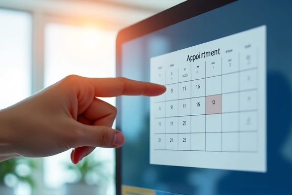Imagen de un calendario o una mano programando una cita, limpio y profesional, sin texto.