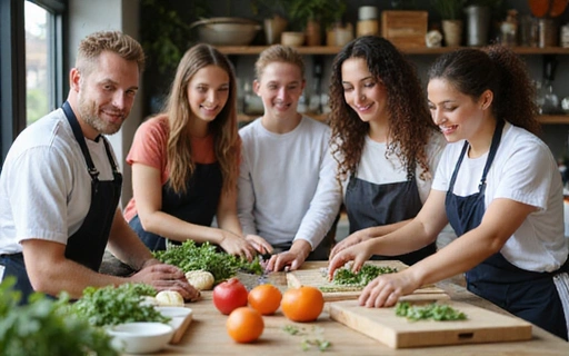 Grupo de personas participando en un taller de cocina saludable.