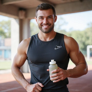 Hombre atlético sonriendo después de mejorar su rendimiento deportivo